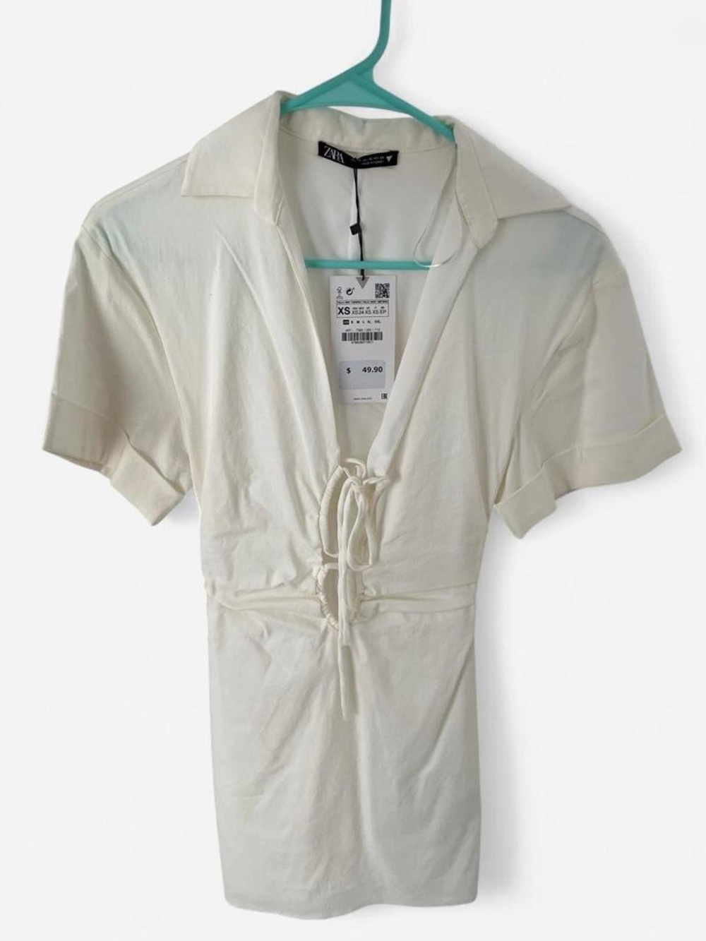 Zara Cream Tie-Front Collared Mini Dress
